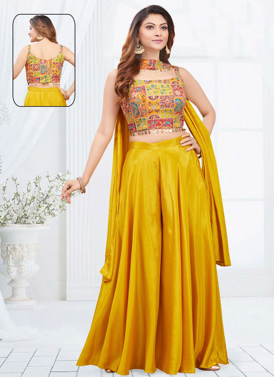 Salwar Suit Embroidered Yellow Georgette T5728