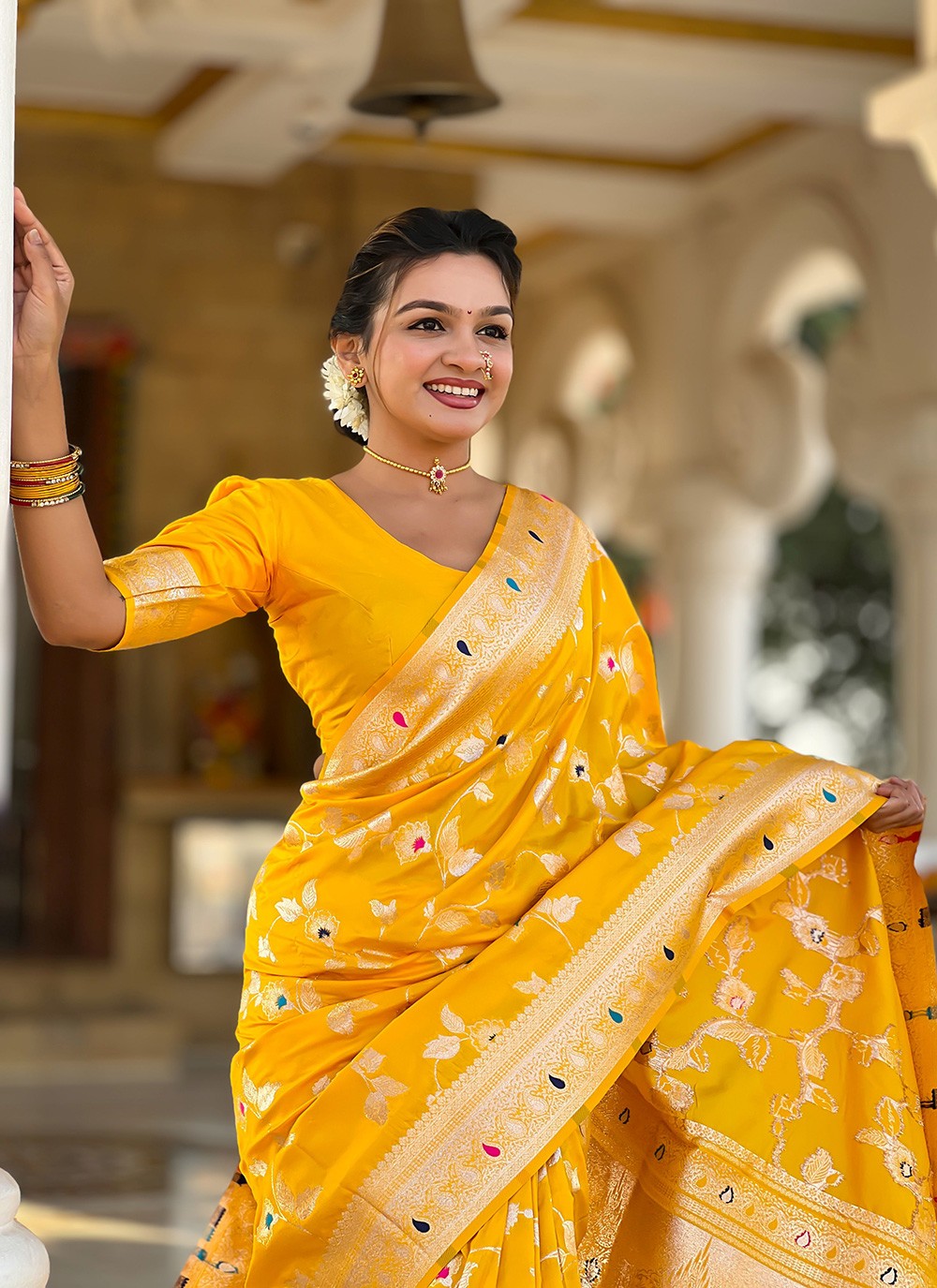 Yellow Banarasi Silk Classic Saree Jacquard Work, Woven S16594