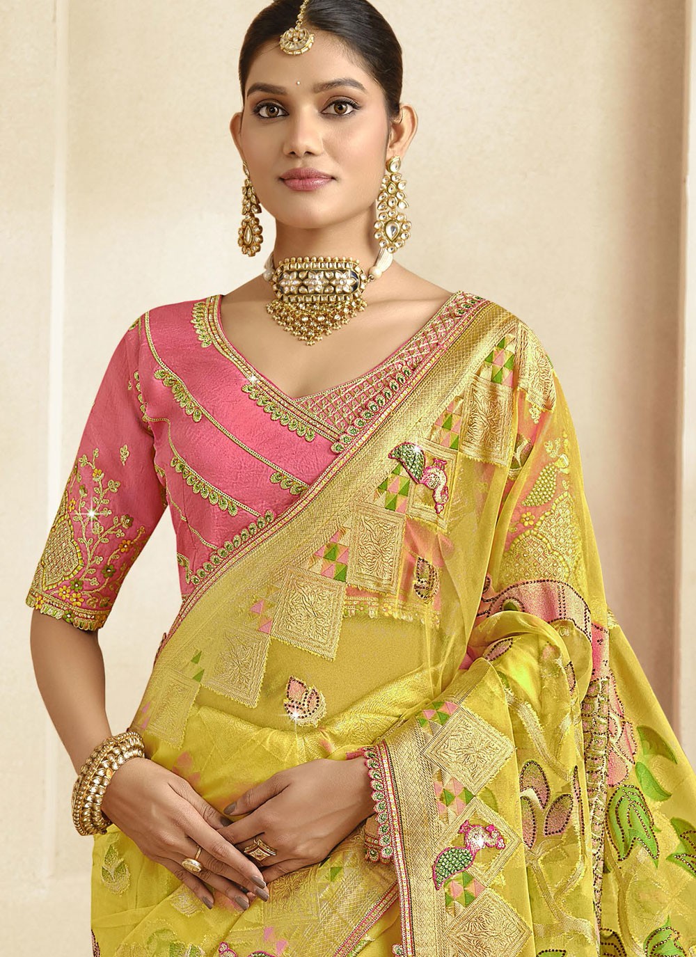 Cut Work Silk Yellow Contemporary Saree S15463