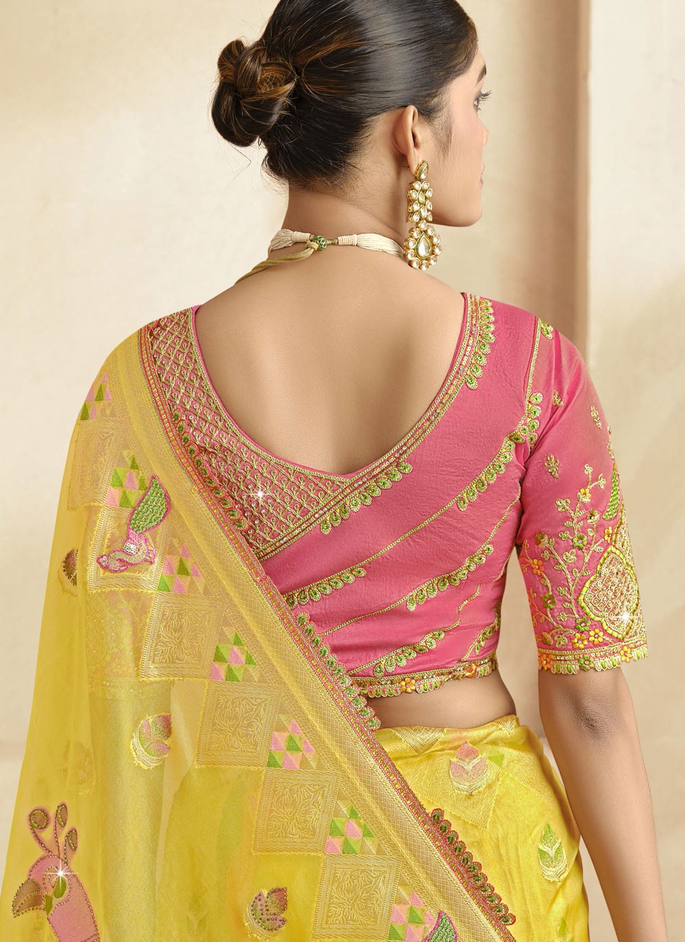 Cut Work Silk Yellow Contemporary Saree S15463