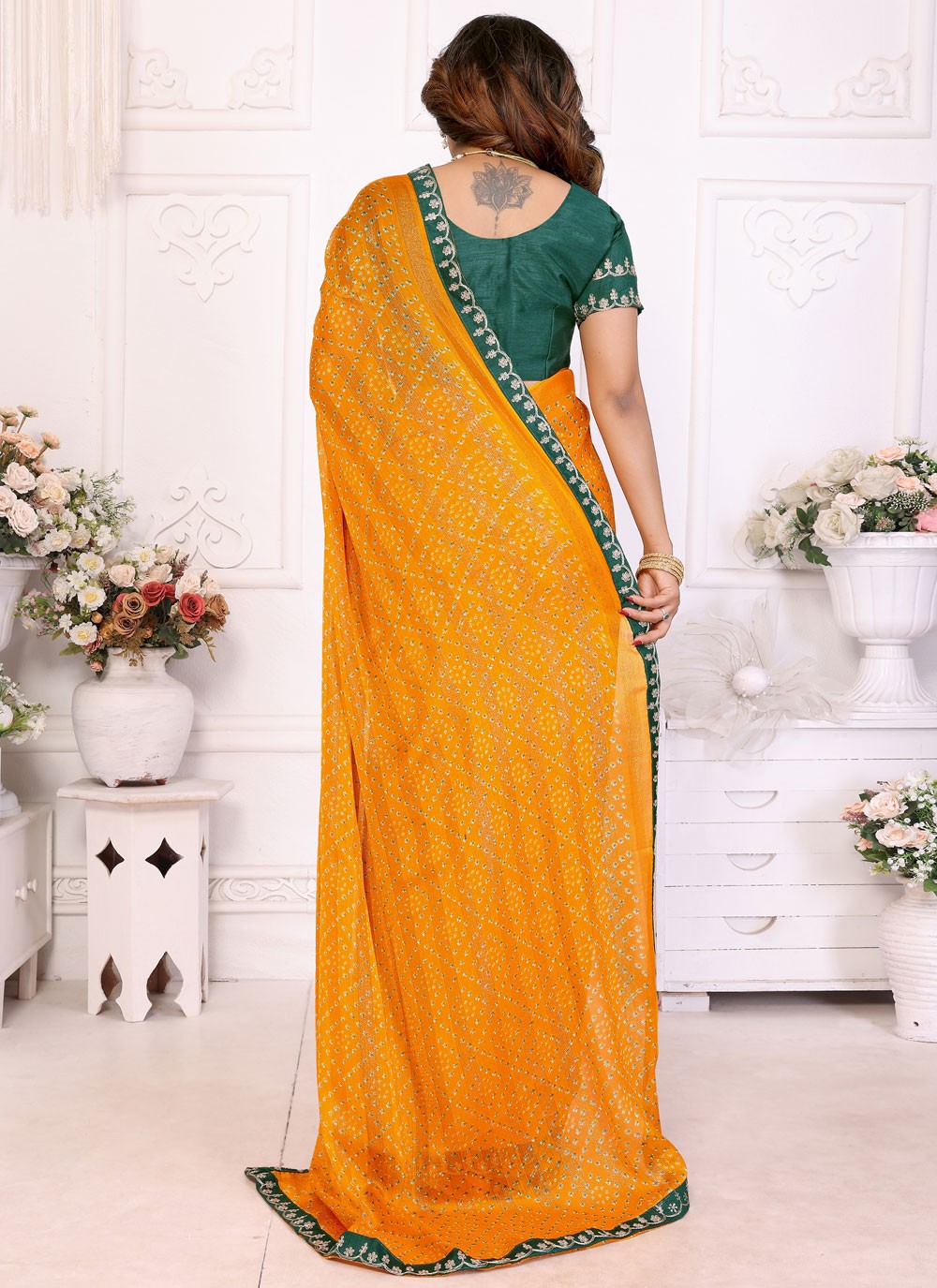 Bandhej Chiffon Yellow Traditional Saree S14952