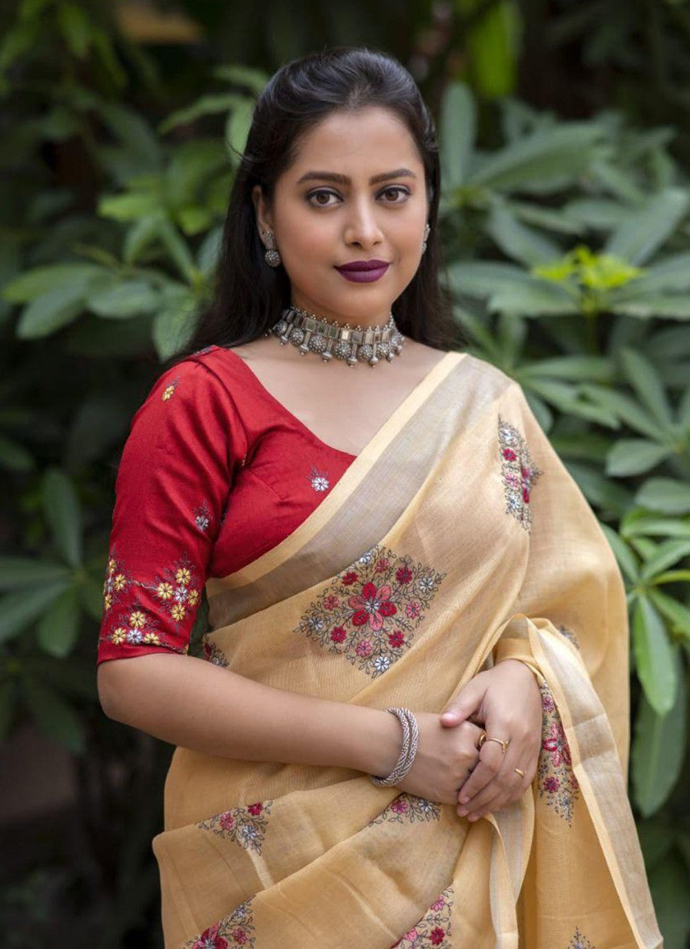 Trendy Printed Linen, Silk Saree - S6744