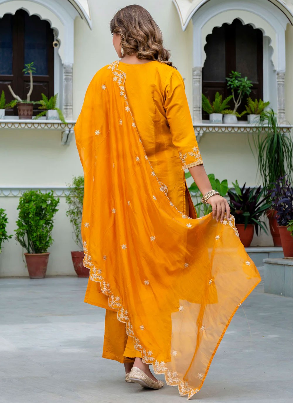 Salwar Suit Embroidered Yellow Silk Blend T5864