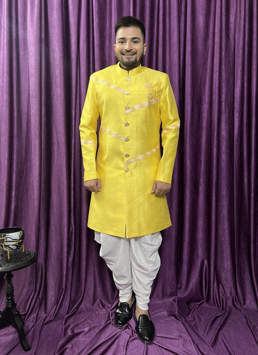 Fancy Work Silk Yellow Indo Western - M5669