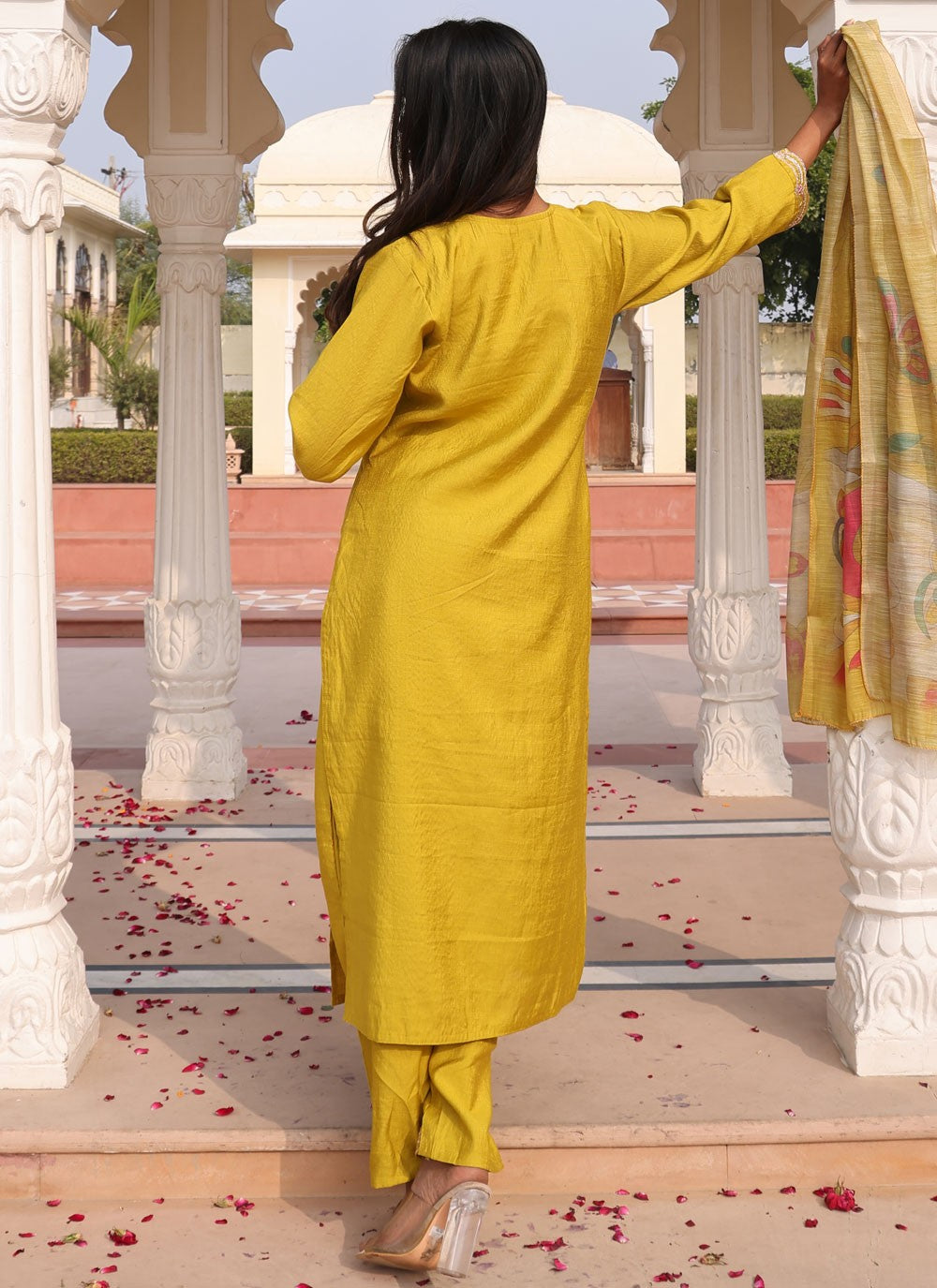 Salwar Suit Embroidered Yellow Cotton Silk T5745