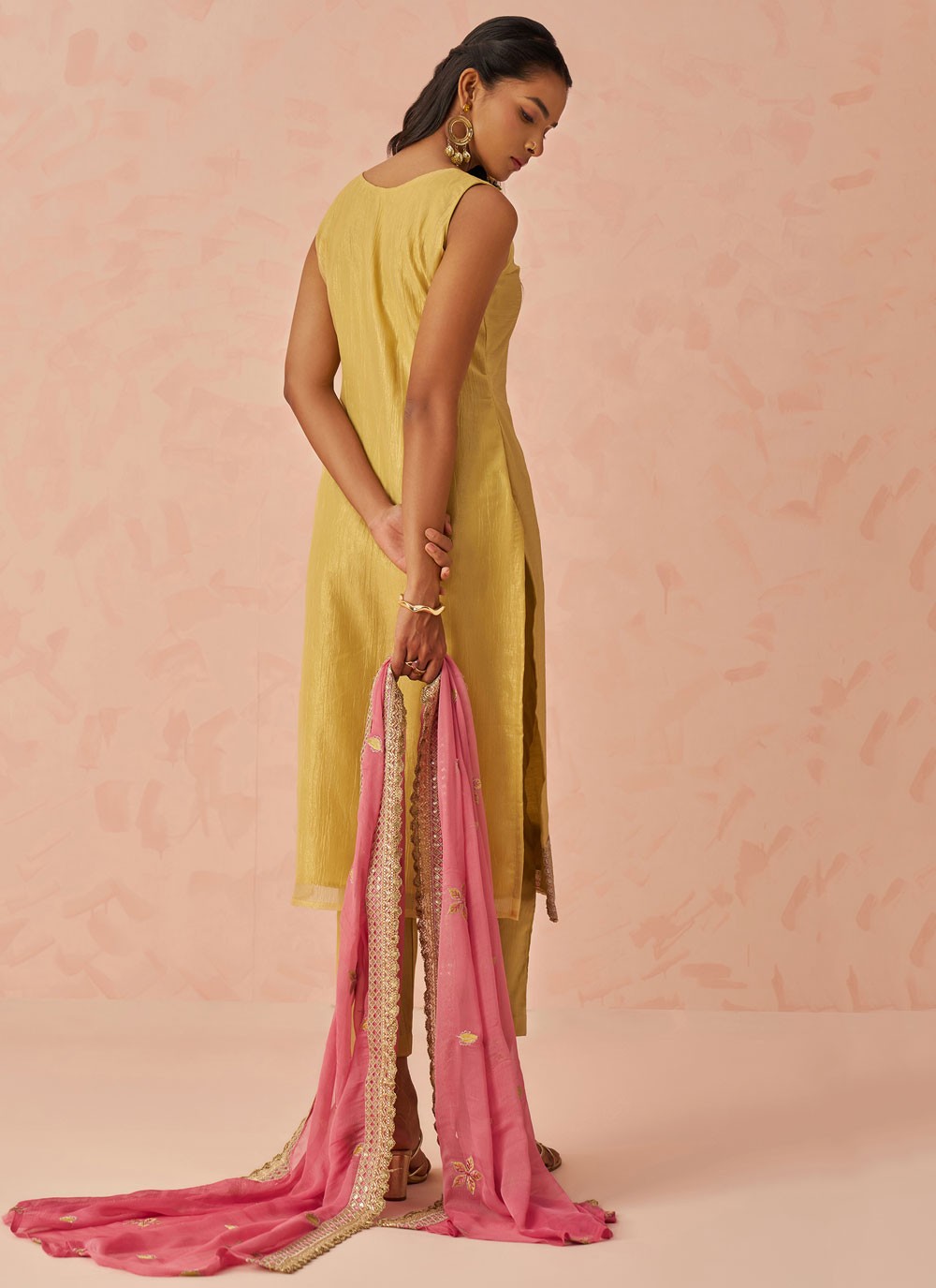 Pant Style Suit Embroidered, Sequins Yellow T7239