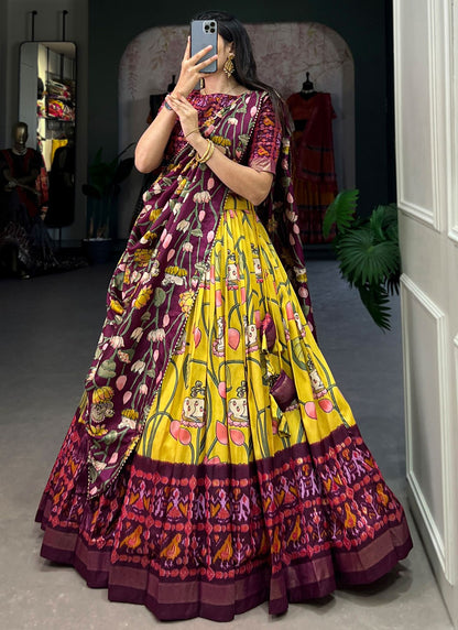 Patola Print Tussar Silk A - Line Lehenga - L2068