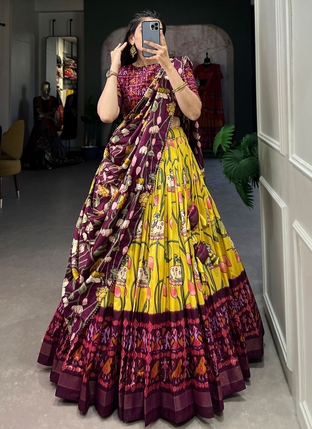 Patola Print Tussar Silk A - Line Lehenga - L2068
