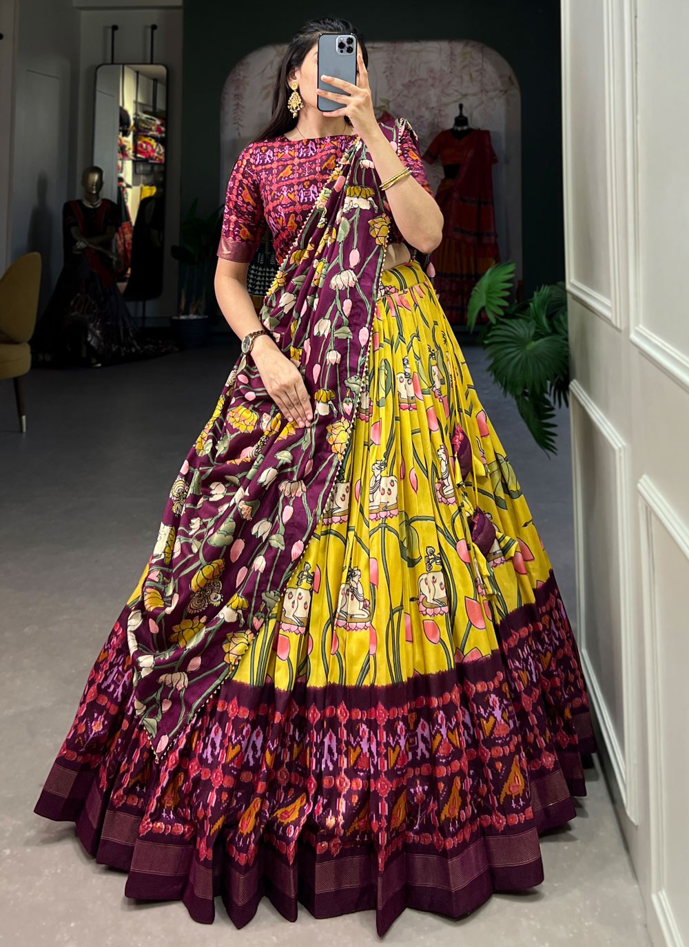Patola Print Tussar Silk A - Line Lehenga - L2068