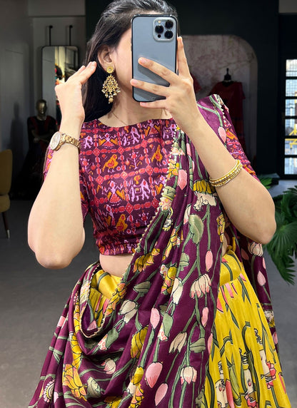 Patola Print Tussar Silk A - Line Lehenga - L2068