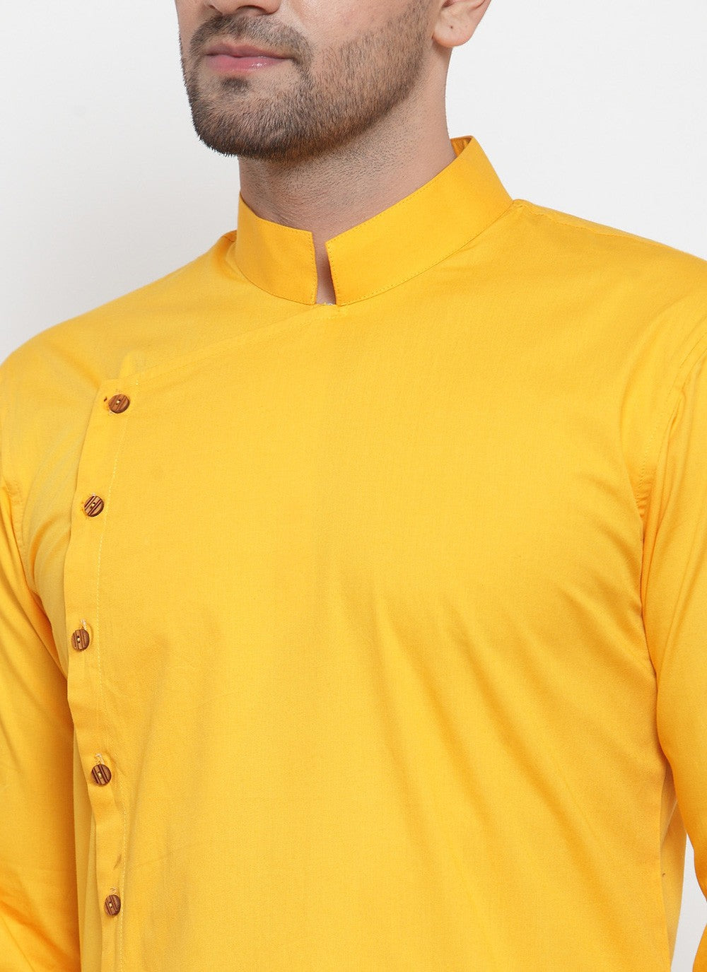 Plain Blended Cotton Yellow Dhoti Kurta - M6175