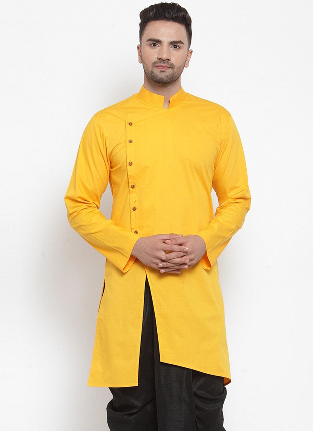 Plain Blended Cotton Yellow Kurta - M6162
