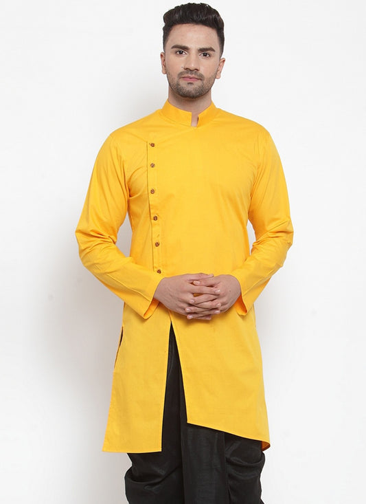 Plain Blended Cotton Yellow Kurta - M6162