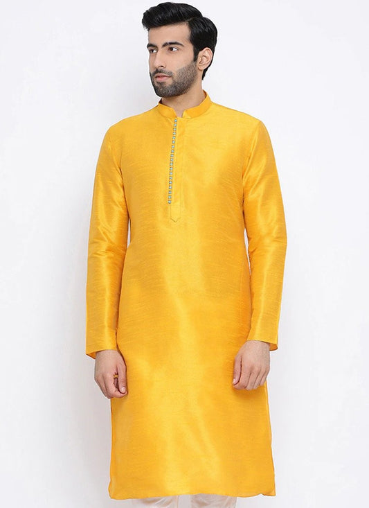 Plain Dupion Silk Yellow Kurta - M1991