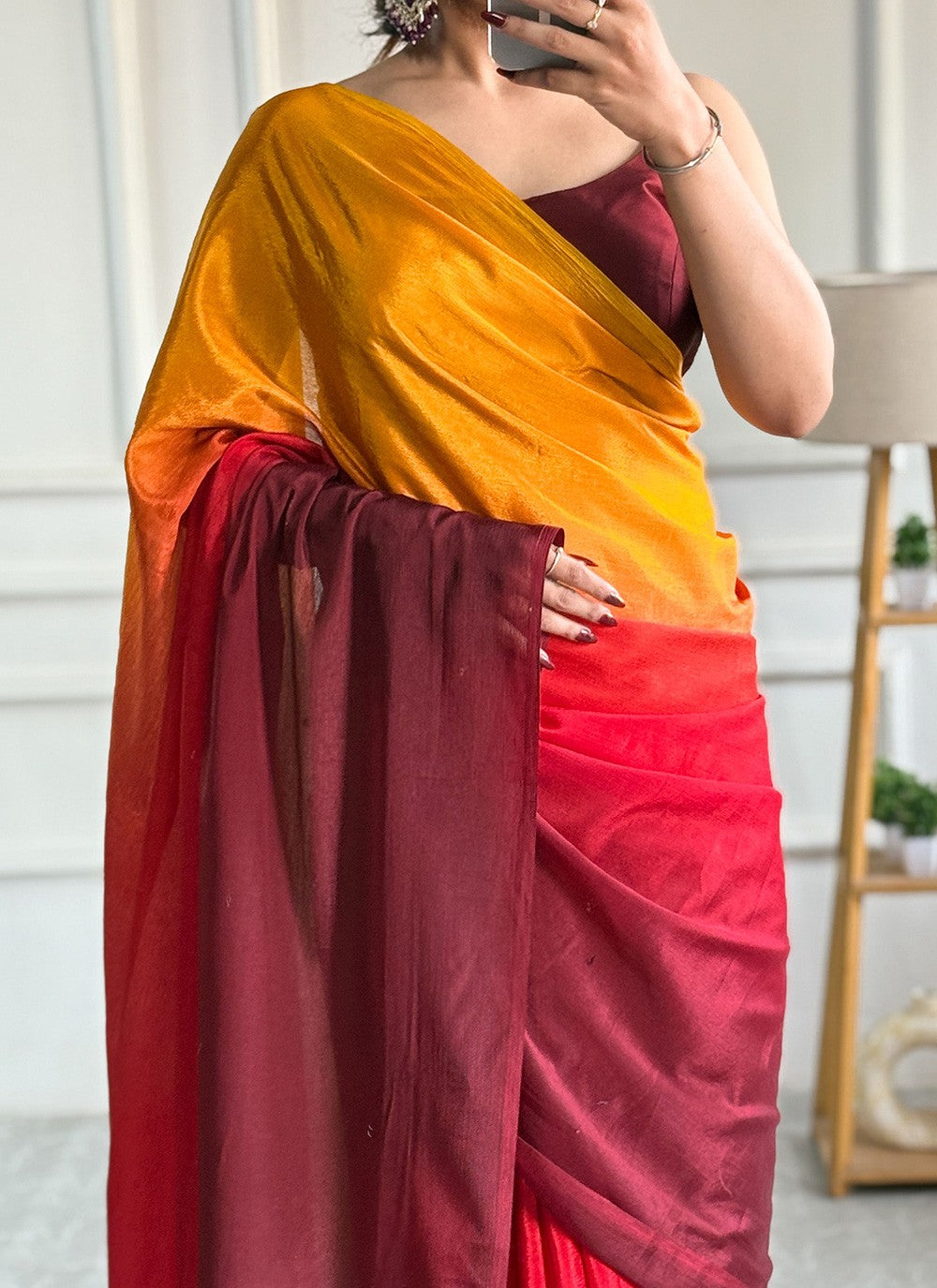 Yellow Chinon Trendy Saree Plain S16501