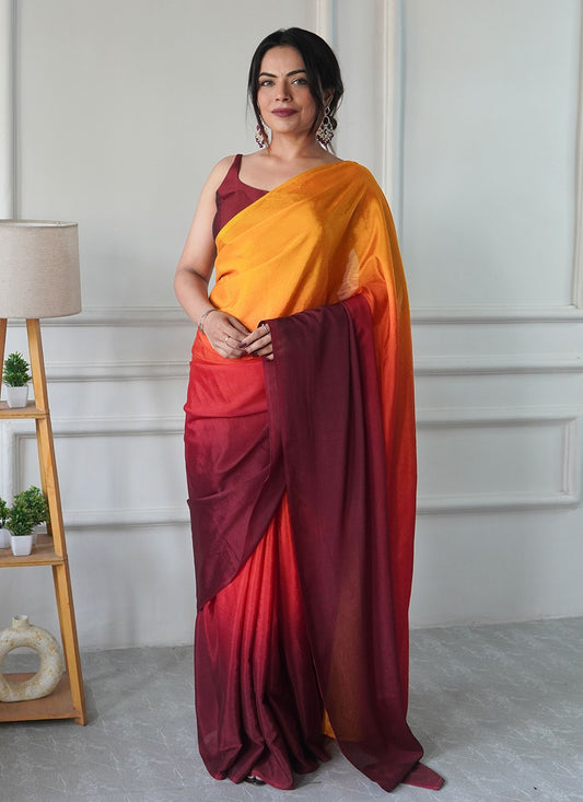 Yellow Chinon Trendy Saree Plain S16501
