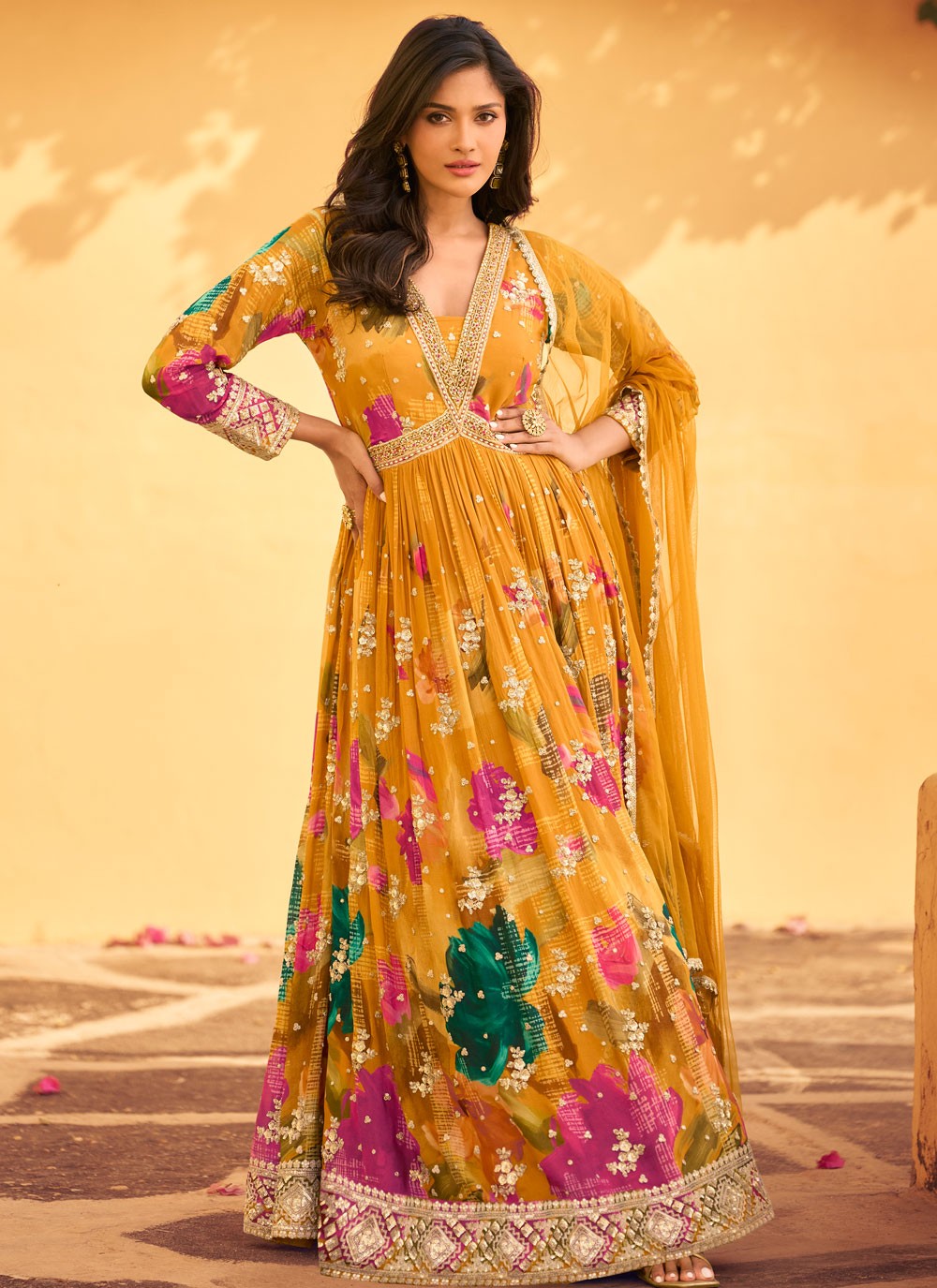 Embroidered Chinon Gown - G1858