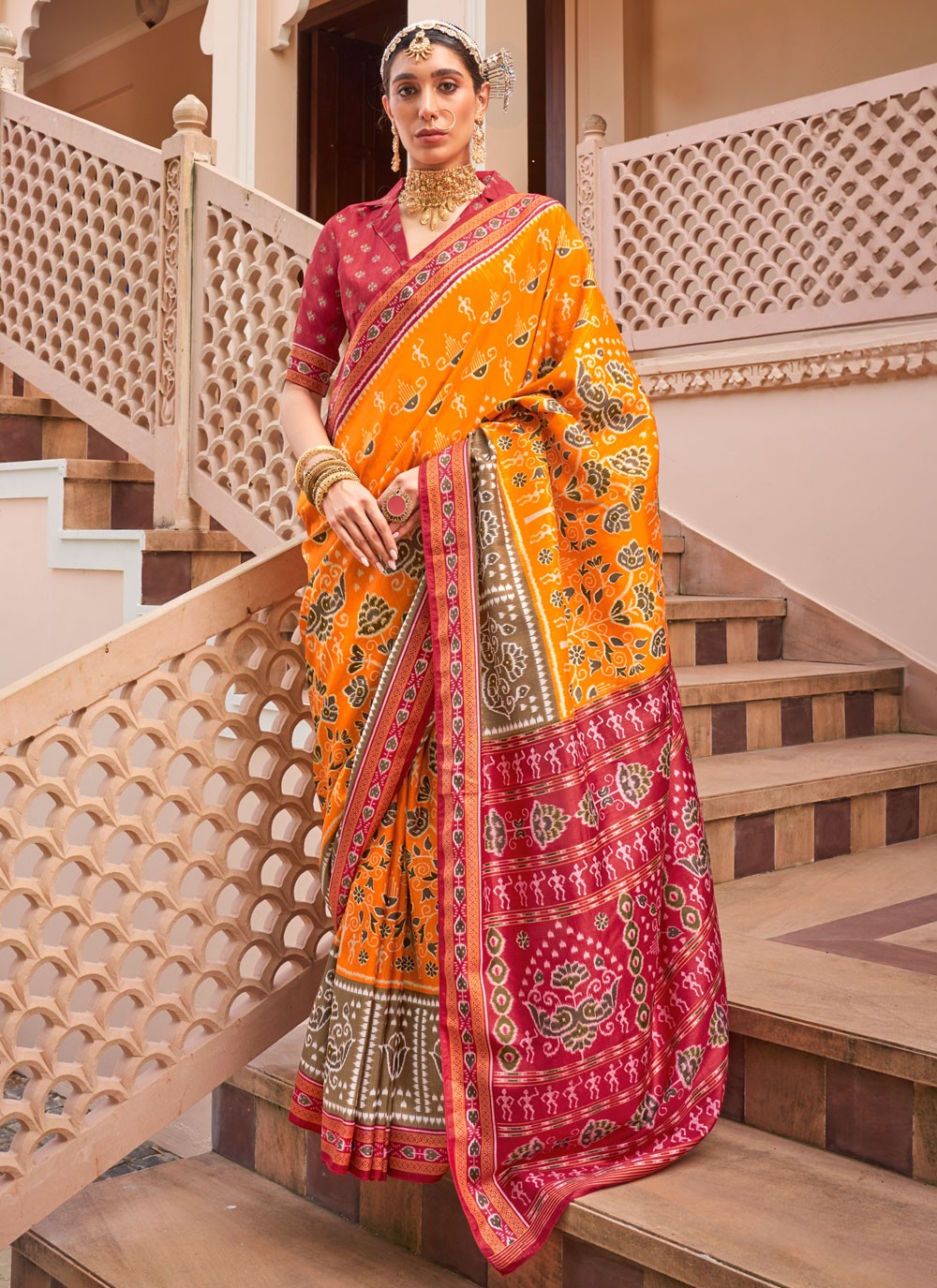 Trendy Saree Printed Yellow Silk Saree S12788