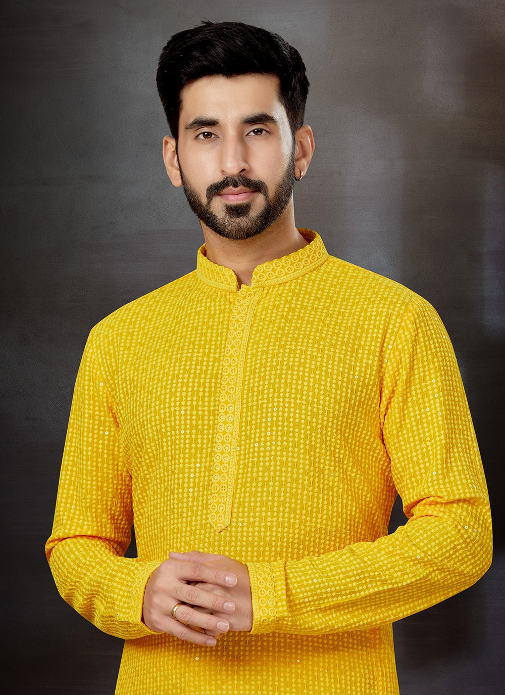 Embroidered Rayon Yellow Kurta - M5746