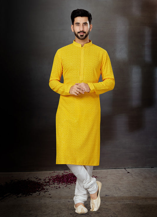 Embroidered Rayon Yellow Kurta - M5746
