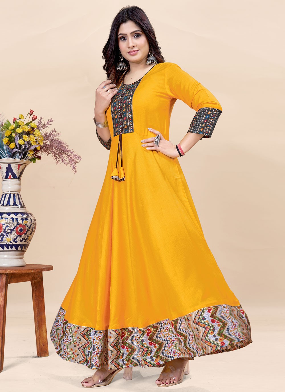 Fancy Work Rayon Gown - G1909