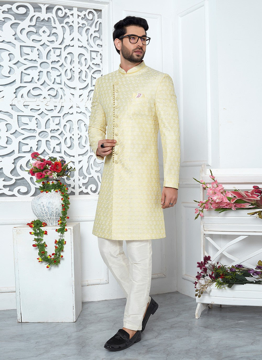 Thread Art Silk Yellow Indo Western - M6631