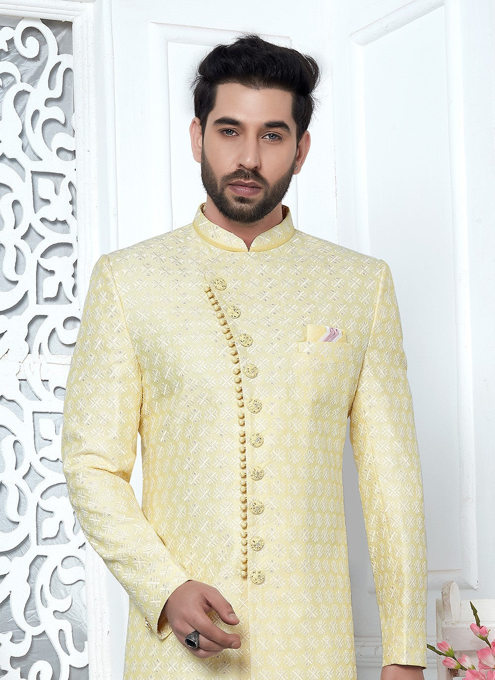 Thread Art Silk Yellow Indo Western - M6631