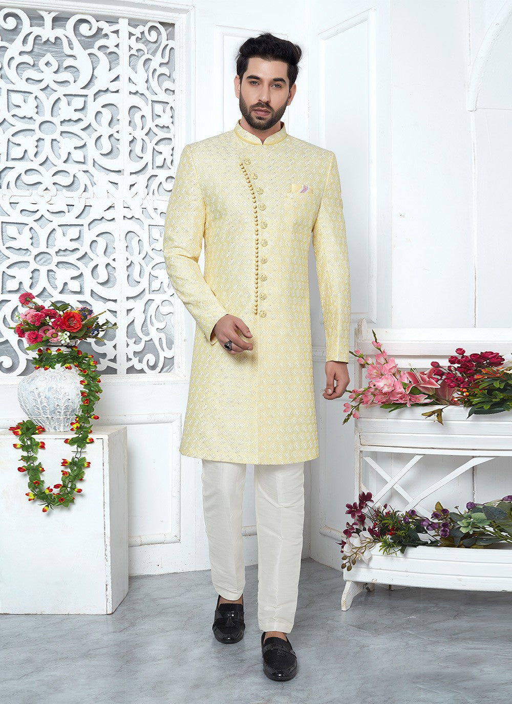 Thread Art Silk Yellow Indo Western - M6631