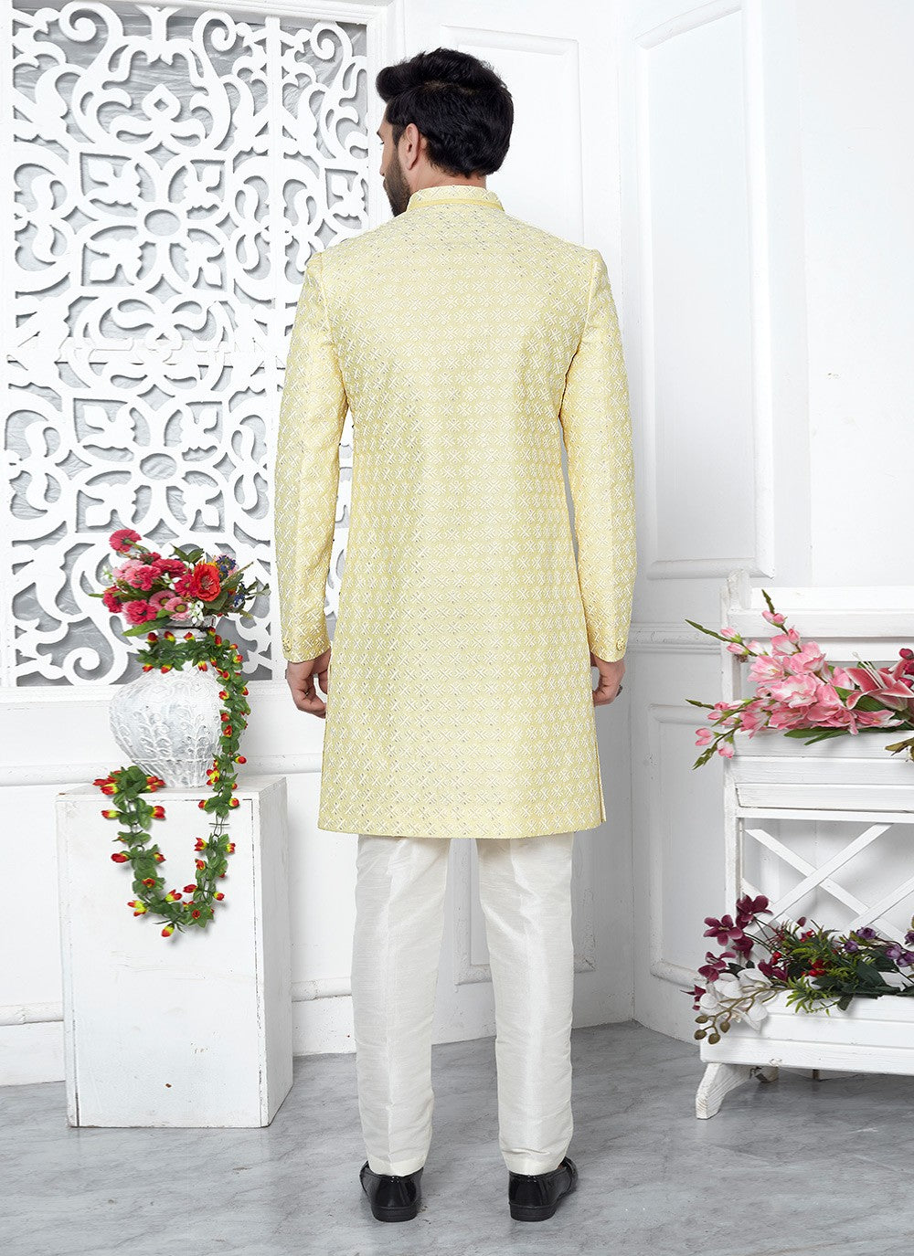 Thread Art Silk Yellow Indo Western - M6631