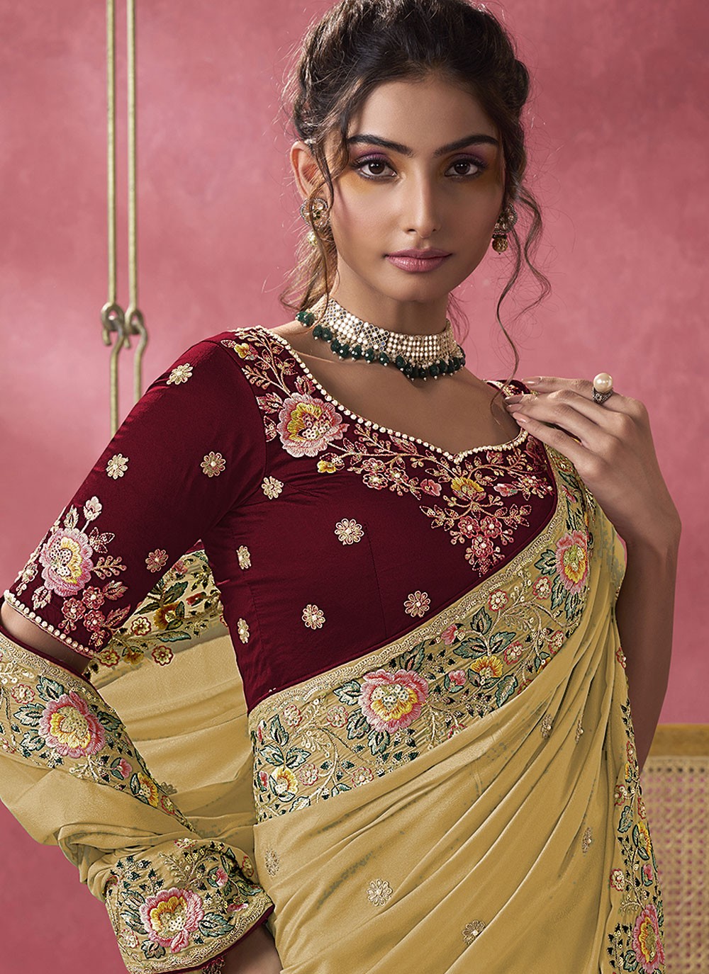 Cord Georgette Yellow Saree S14206