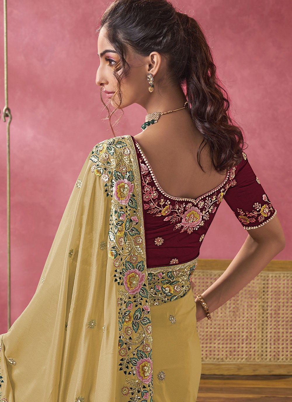 Cord Georgette Yellow Saree S13970