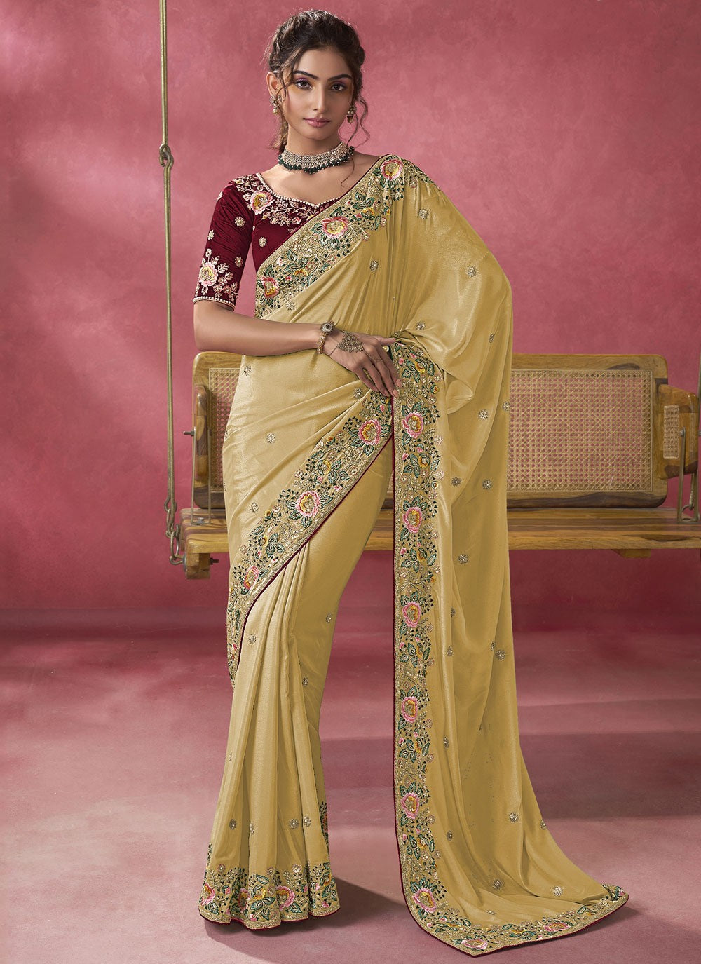 Cord Georgette Yellow Saree S14206