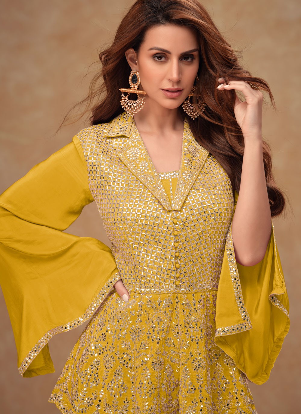 Embroidered Chinon Yellow Salwar Suit T5999