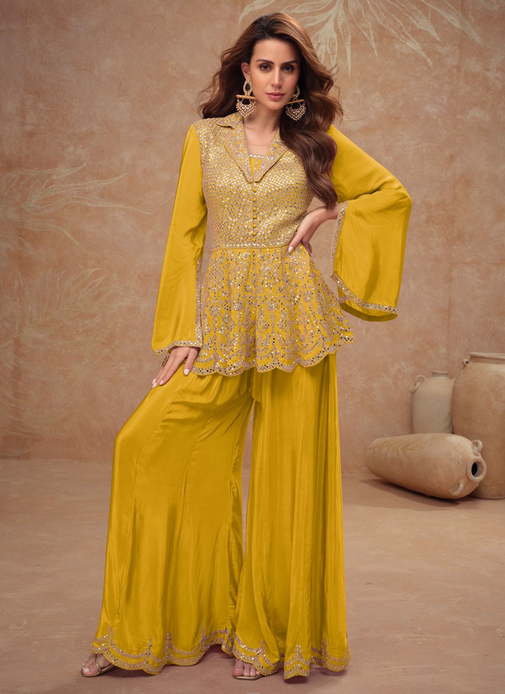 Embroidered Chinon Yellow Salwar Suit T5999