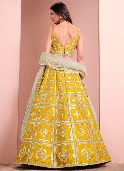 Embroidered Art Silk Yellow Lehenga Choli L3432