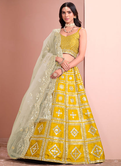 Embroidered Art Silk Yellow Lehenga Choli L3432