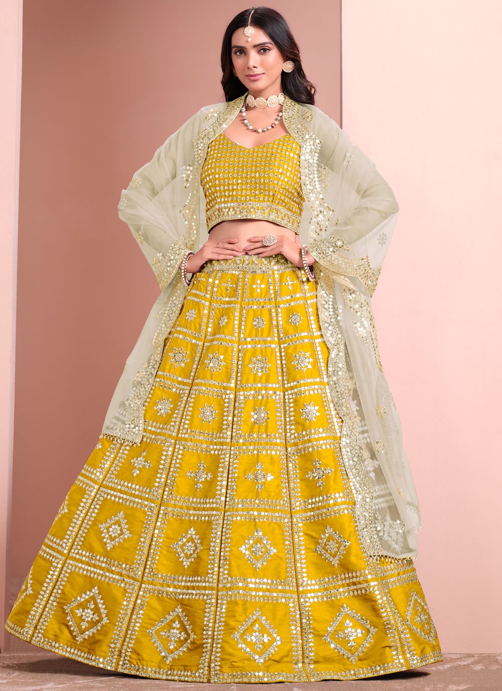 Embroidered Art Silk Yellow Lehenga Choli L3432