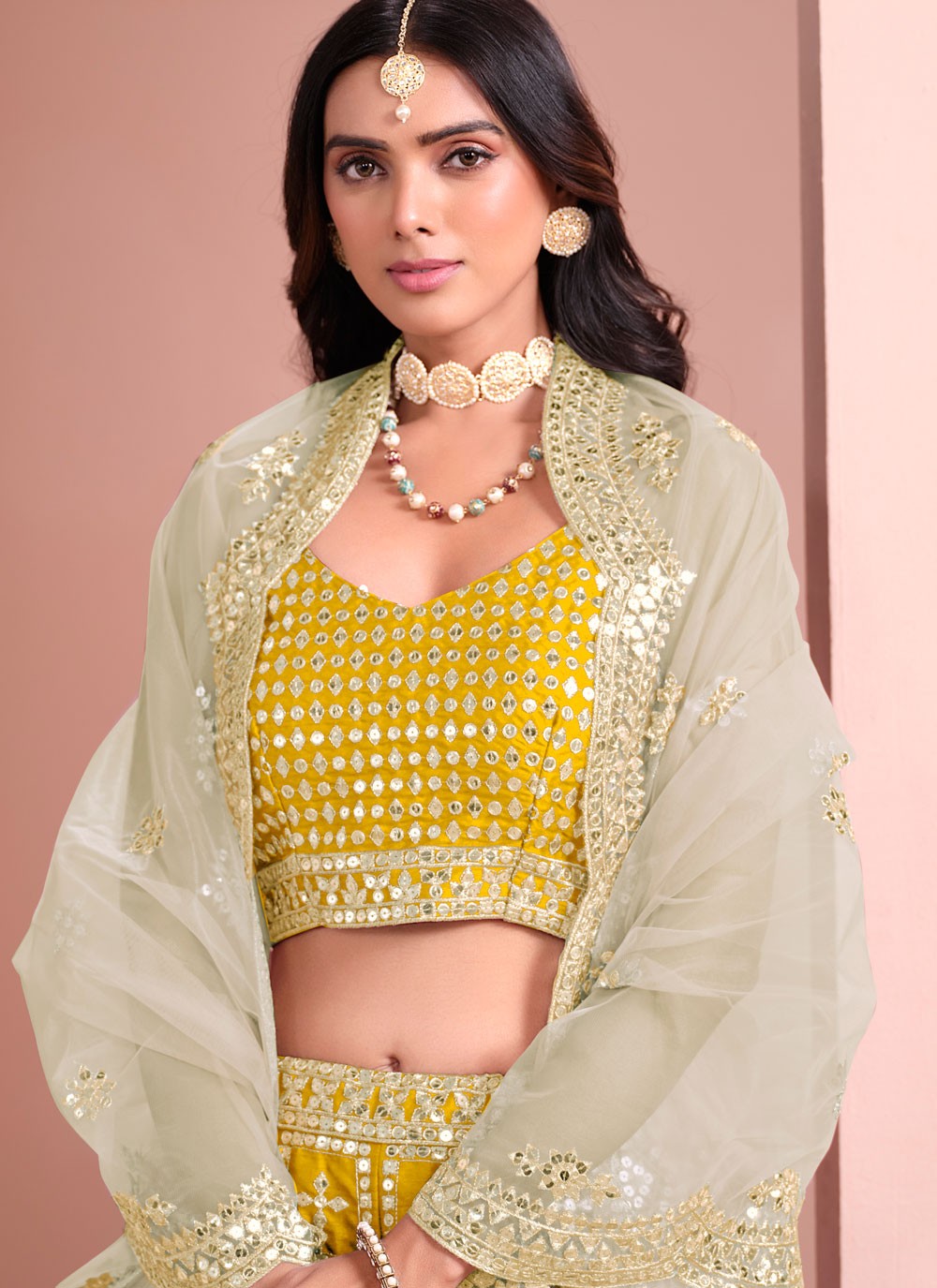 Embroidered Art Silk Yellow Lehenga Choli L3432