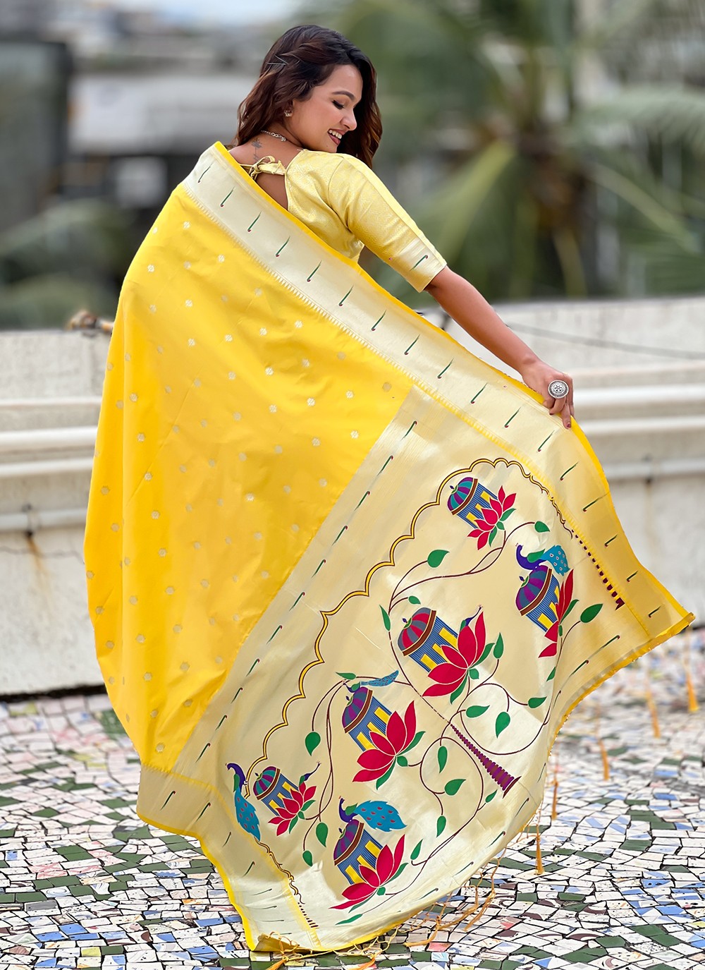 Yellow Silk Classic Saree Woven, Zari S19447