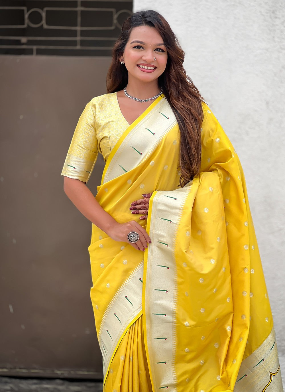 Yellow Silk Classic Saree Woven, Zari S19447