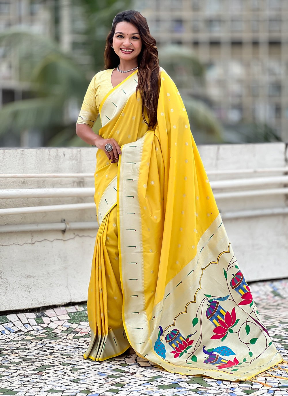 Yellow Silk Classic Saree Woven, Zari S19447