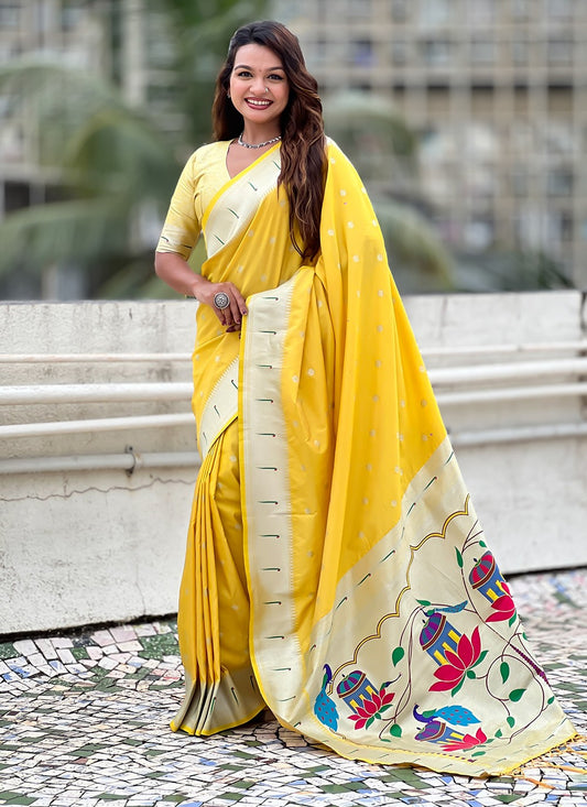 Yellow Silk Classic Saree Woven, Zari S19447