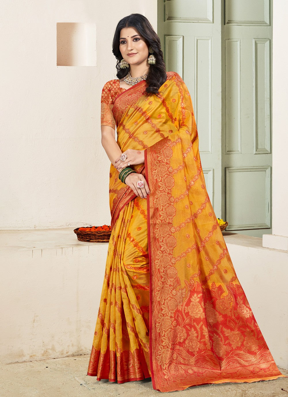 Contemporary Weaving Zari Yellow Silk Saree S12782