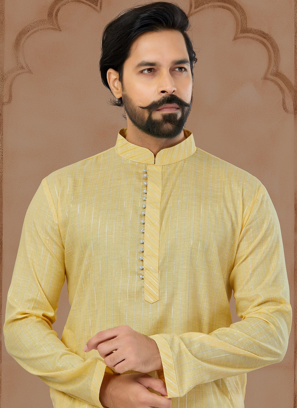 Fancy Work Soft Cotton Yellow Kurta - M5776