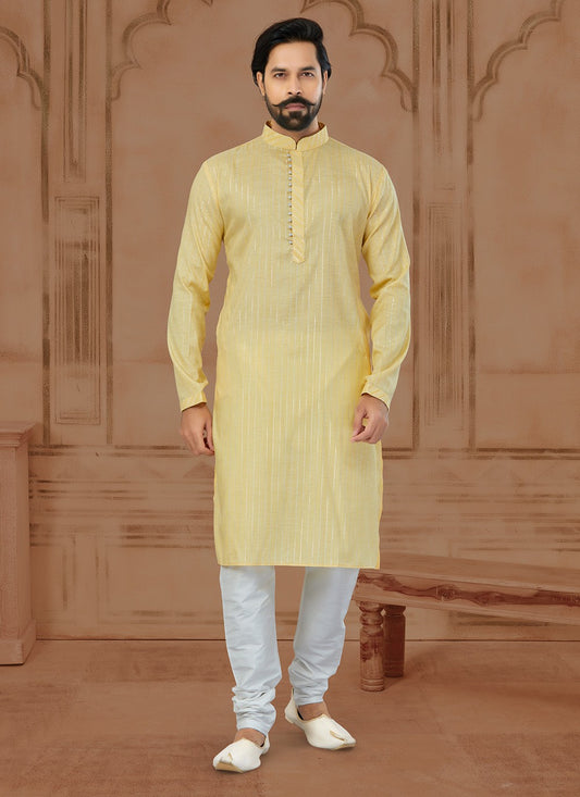 Fancy Work Soft Cotton Yellow Kurta - M5776