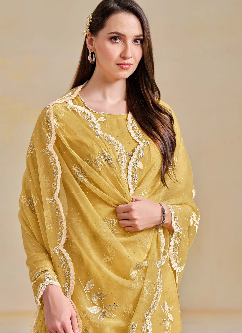Pant Style Suit Embroidered, Swarovski Yellow T7711