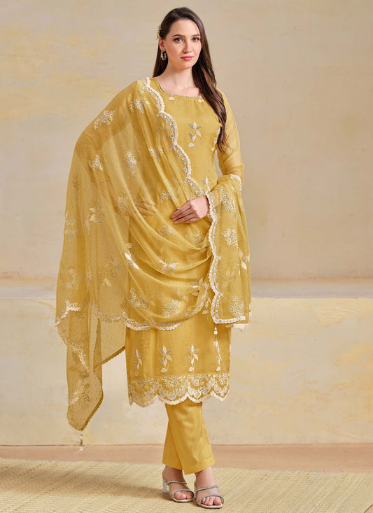 Pant Style Suit Embroidered, Swarovski Yellow T7711