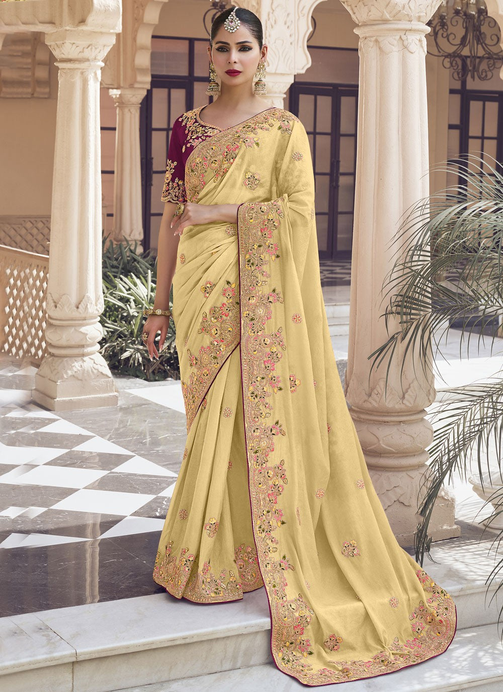 Cord Crush Yellow Saree S14133