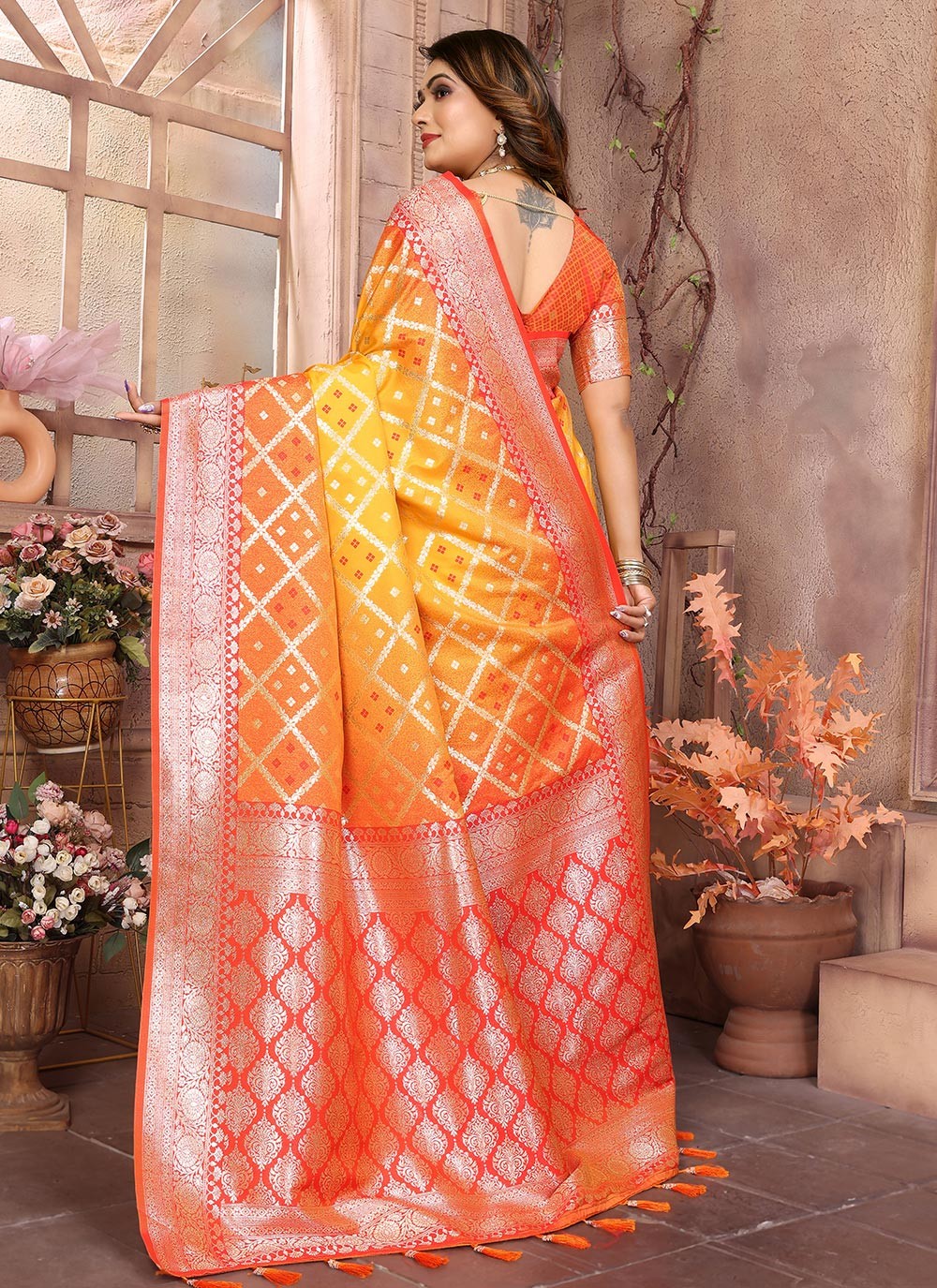 Woven Silk Yellow Saree S14643