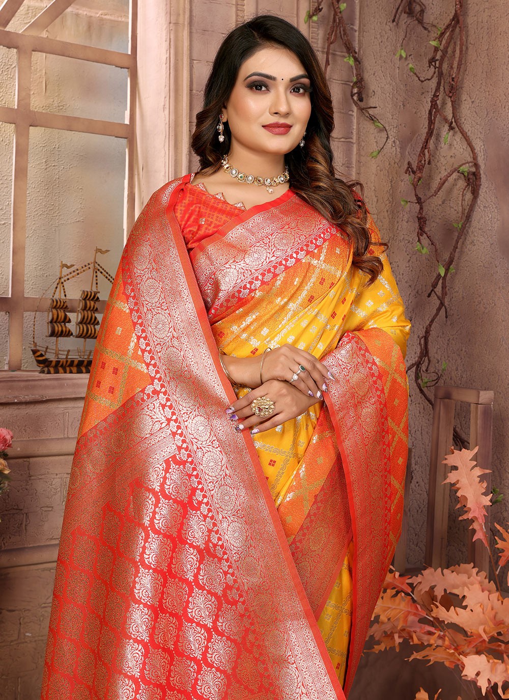 Woven Silk Yellow Saree S14643